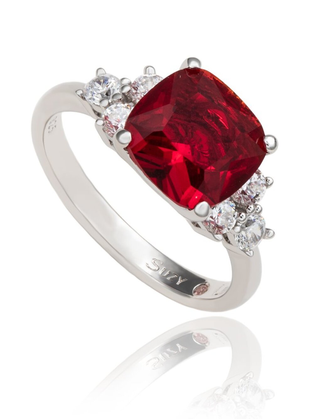 Suzy Levian Sterling Silver Red Cubic Zirconia Engagement Ring NWT